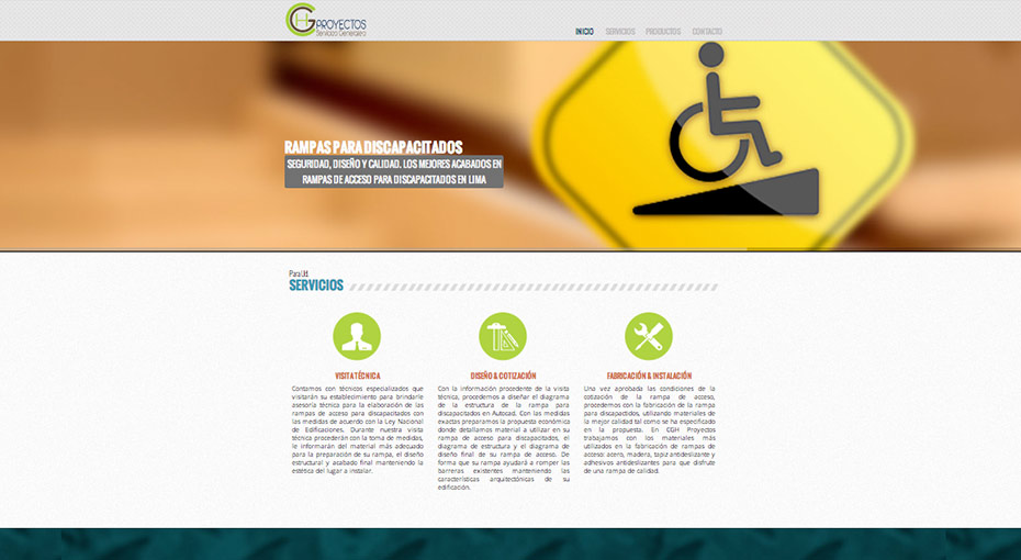 Página web de CGH Proyectos y Servicios Generales. Rampas para discapacitados, segurida, diseño y calidad. Los mejores acabados en rampas de acceso para discapacitados en Lima.