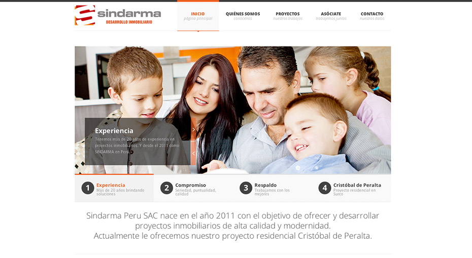 Página web de Sindarma S.A.C. . Con una experiencia de más de 20 años en el rubro se forma Sindarma Peru SAC en el año 2011 con el objetivo de ofrecer y desarrollar proyectos inmobiliarios de alta calidad y modernidad.