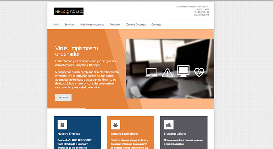 Página web de TeqGroup. Reparación de portátiles y reparación ordenadores en Madrid de todas las marcas.