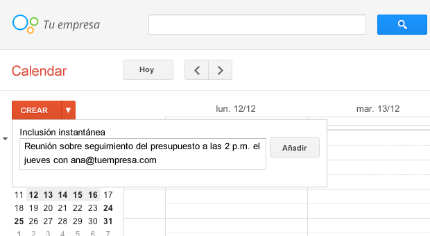 Crea un evento en Google Calendar