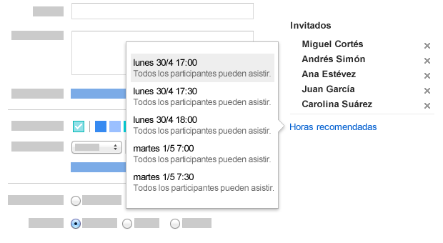 Google Calendar te sugiere una hora adecuada para todos.