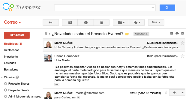 Respuestas de grupos a un mensaje de Gmail.